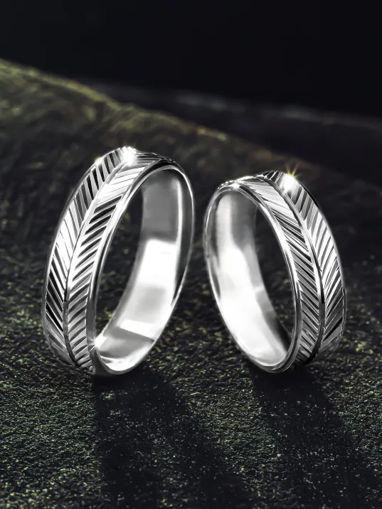 Erkek Kadın Gümüş Alyans - Çizgi Desenli 925 Ayar Erkek Kadın Yüzük