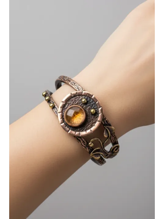 Kadın Bakır Bileklik - Sarı Akik Yaprak Motifli Kadın Bilezik Doğal Taşlar ve Metal Kutulu Kadın Bakır Bileklik - Sarı Akik Yaprak Motifli Kadın Bilezik Doğal Taşlar ve Metal Kutulu