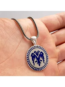 Çift Başlı Selçuklu Kartalı Mavi Renk Erkek Gümüş Kolye Zincir
