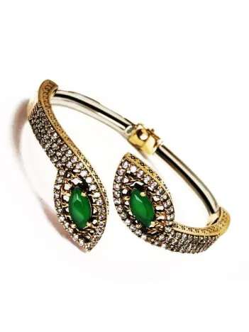 Zümrüt Taşlı Bayan Gümüş Bilezik Bileklik