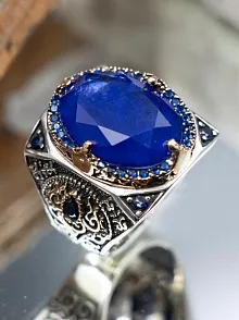 Lacivert Paraiba ve Zirkon Taşlı Erkek Gümüş Yüzük GYZYZKEND09-LCV