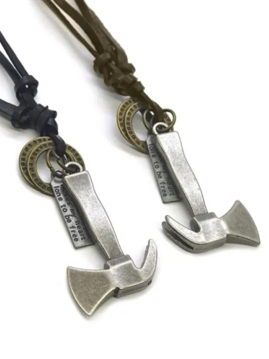 Balta Motif Erkek Kahverengi Deri Kolye Büyük Boy Dkl000balta