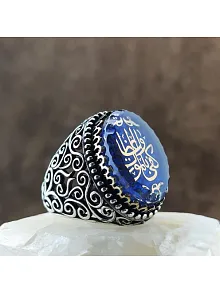 Kişiye Nasihat Olarak Ölüm Yeter Yazılı Mavi Mineli Gümüş Erkek Yüzük  GYZGMSFGUMU