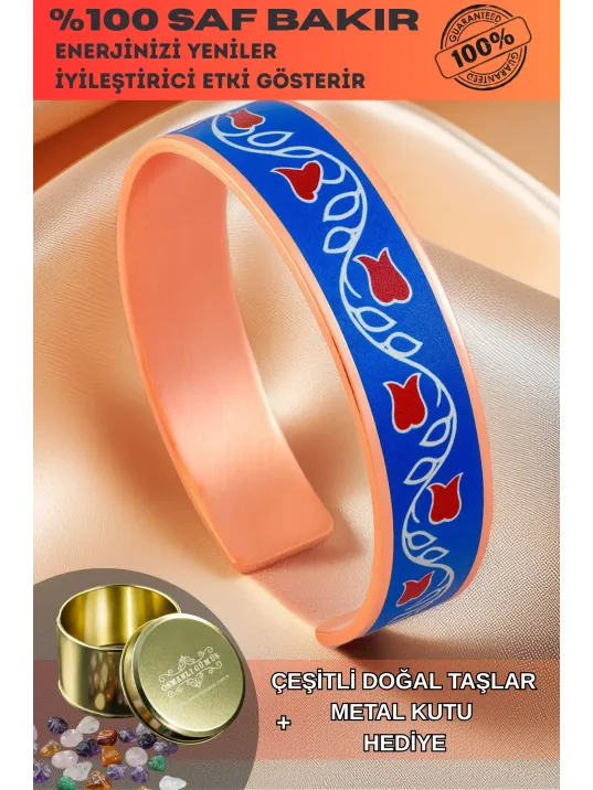 Kadın Bakır Bileklik - Veronica Model Özel Baskı Metal Kutu Ve Doğal Taşlar