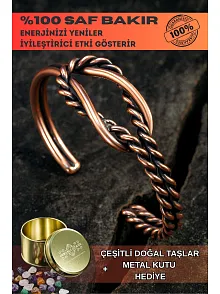 Sevgi Düğümü Bakır Bileklik Bilezik Kelepçe Erkek Kadın Doğal Taşlı Metal Kutulu