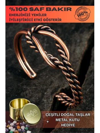 Sevgi Düğümü Bakır Bileklik Bilezik Kelepçe Erkek Kadın Doğal Taşlı Metal Kutulu