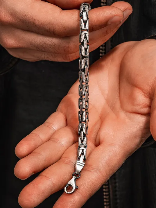 Erkek Gümüş Bileklik - 8mm Füzyon Kare Kral Gümüş Erkek Künye