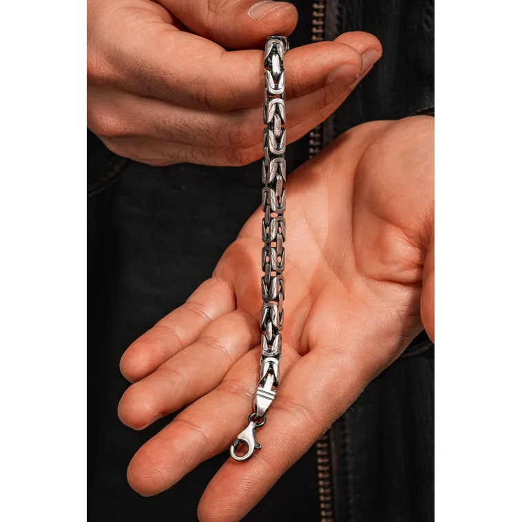 Erkek Gümüş Bileklik - 8mm Füzyon Kare Kral Gümüş Erkek Künye Erkek Gümüş Bileklik - 8mm Füzyon Kare Kral Gümüş Erkek Künye