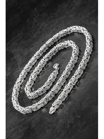 Beyaz Parlak Kare Kral Model 925 Ayar Gümüş Erkek Zincir Kolye – Ağır ve Gösterişli Tasarım