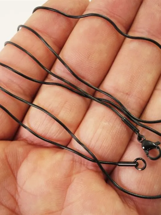 OttoMan Siyah Snake Erkek Çelik Zincir Kolye Çok İnce Ve Uzun Model