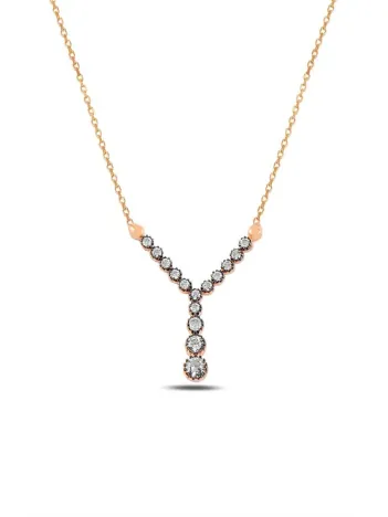 Elmas Model Rose Gümüş Kadın Kolyesi Gklelmsmdl1-ros