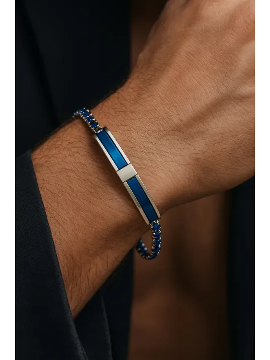 Erkek Çelik Bileklik - Lacivert Zirkon Taşlı Plaka Erkek Çelik Bileklik Erkek Çelik Bileklik - Lacivert Zirkon Taşlı Plaka Erkek Çelik Bileklik