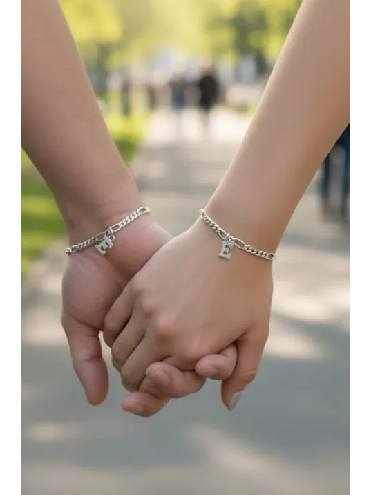 925 Ayar Harfli Gümüş Bileklik - Sevgiliye Hediye 3mm Figaro 925 Ayar Gümüş Kolye Künye