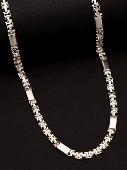 Erkek Gümüş Kolye - 6mm Parçalı Parlak Euro Kral Gümüş Kolye