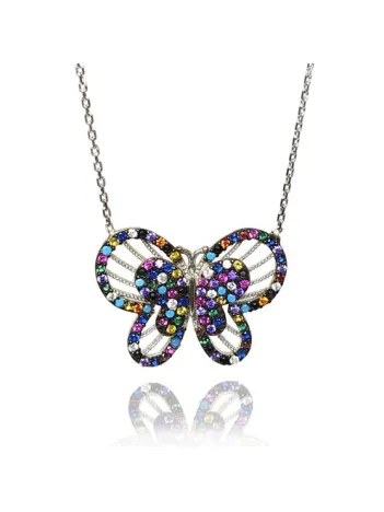 Mix Zirkon Taşlı Kelebek Bayan Gümüş Kolye