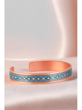 Kadın Bakır Bileklik - Marta Model Özel Baskı Metal Kutu Ve Kuvars Taşı