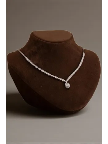 Kadın Gümüş Kolye - Diana Baget Taşlı Kare Kolye