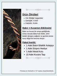 Saf Bakır Bileklik Burgulu Model Metal Kutu Doğal Taşlar Kadın Erkek Kelepçe