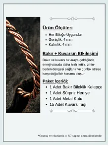 Saf Bakır Bileklik Burgulu Model Metal Kutu Doğal Taşlar Kadın Erkek Kelepçe