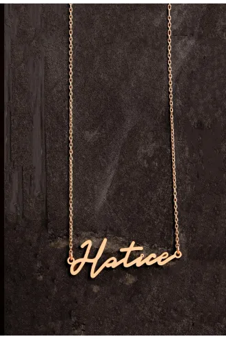 Kadın Gümüş Kolye - Rose Kaplama Hatice Yazılı 925 Ayar Gümüş Kadın Kolye