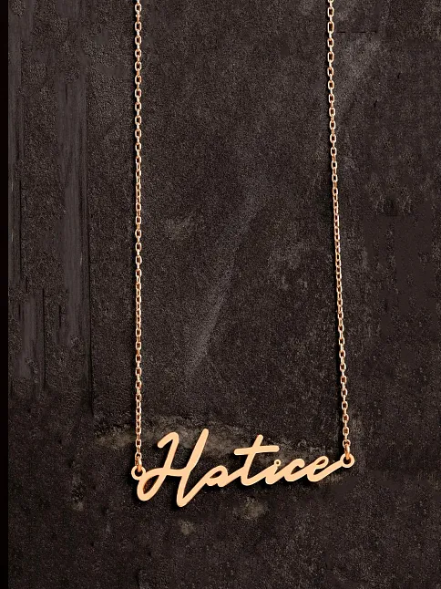 Kadın Gümüş Kolye - Rose Kaplama Hatice Yazılı 925 Ayar Gümüş Kadın Kolye