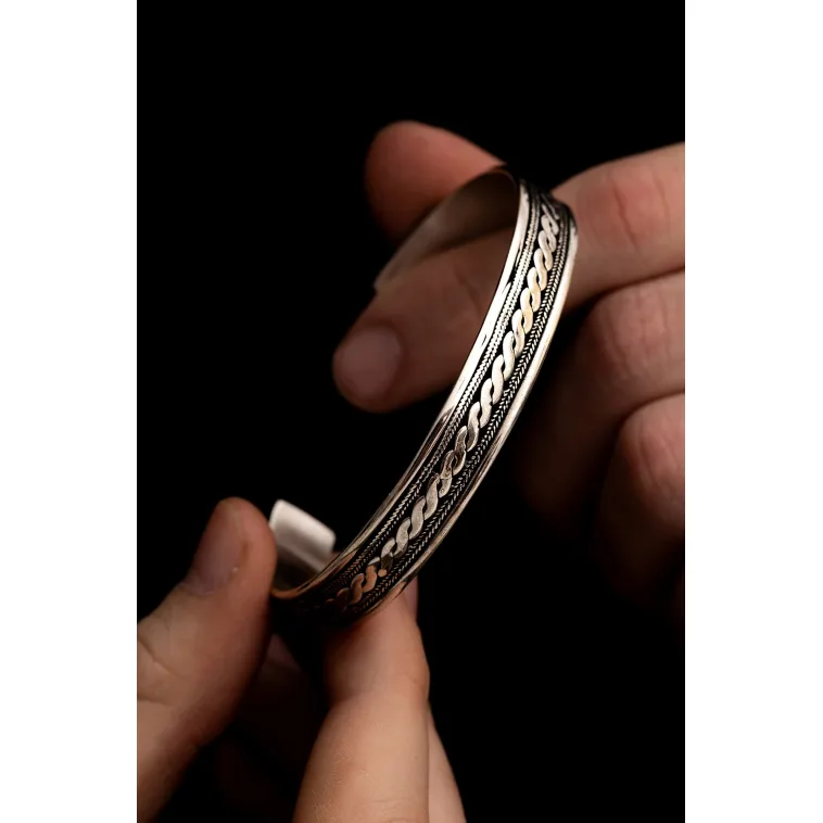 Erkek Gümüş Bileklik - Gümüş Otantik Tasarım Model 2 Erkek kelepçe