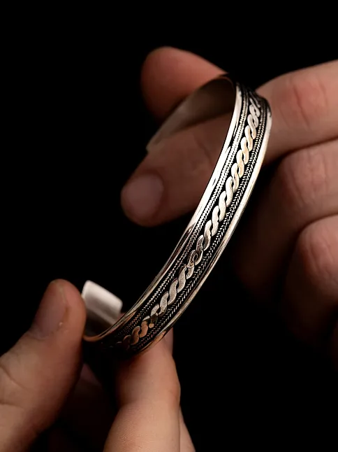 Erkek Gümüş Bileklik - Gümüş Otantik Tasarım Model 2 Erkek kelepçe