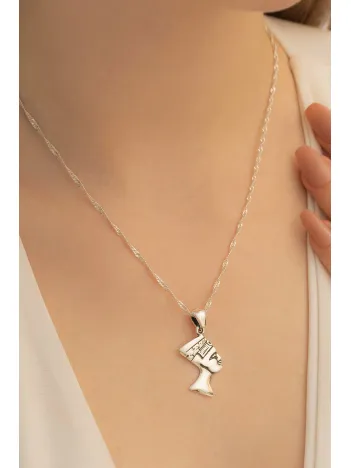 Kadın Gümüş Kolye - Antik Mısır Kleopatra Nefertiti Küçük Bayan Gümüş Kolye