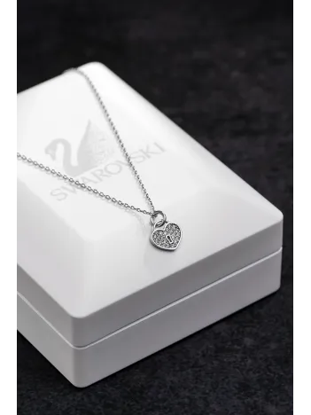 Kadın Gümüş Kolye - Swarovski Taşlı Zirconia Kilit ve Kalp Motifli Kadın Kolye