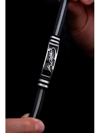 Erkek Çelik Bileklik - Mustafa Kemal Atatürk İmzalı Kauçuk Çelik Bileklik