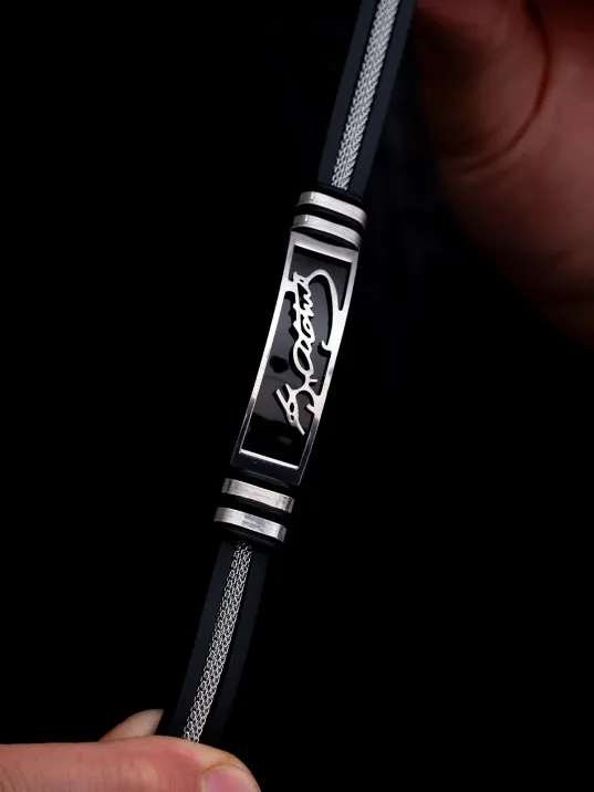 Erkek Çelik Bileklik - Mustafa Kemal Atatürk İmzalı Kauçuk Çelik Bileklik