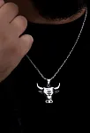 Erkek Gümüş Kolye - Chicago Bulls - Boğa Kafası Figürlü Erkek Kolye
