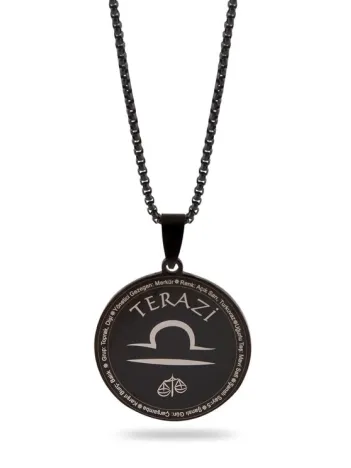Terazi Burcu Kolyesi Bayan Erkek Çelik Kolye Siyah Polo Zincir Cklterazbrc-syh