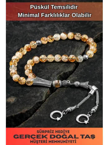 Erkek Doğaltaş Tespih - Doğal Sitrin (Citrine) Taşlı Tesbih