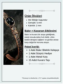 Bakır Kelepçe Bilezik Oniks Doğal Taş Erkek Kadın Doğal Taşlı ve Metal Kutulu