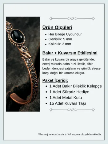 Bakır Kelepçe Bilezik Oniks Doğal Taş Erkek Kadın Doğal Taşlı ve Metal Kutulu