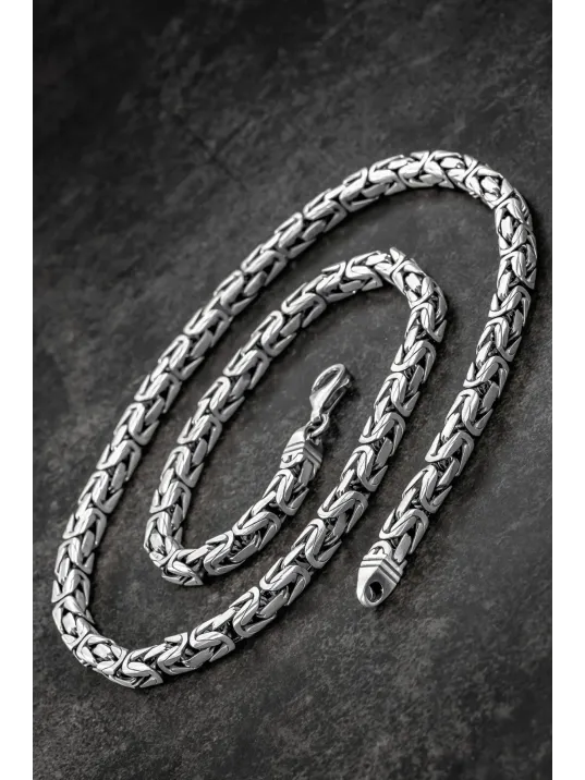 Erkek Gümüş Kolye - Füzyon Kare Kral Gümüş Erkek Zincir