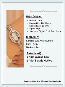 Kadın Gümüş Saat - Gelin Saati - Zirkon Taşlı Yaprak Desen Kordon 925 Ayar Gümüş Kadın Saat