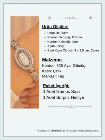 Kadın Gümüş Saat - Gelin Saati - Zirkon Taşlı Yaprak Desen Kordon 925 Ayar Gümüş Kadın Saat