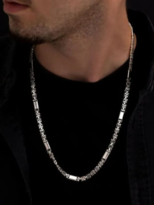 Erkek Gümüş Kolye- Parçalı Parlak Euro Kral Gümüş Kolye