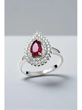 Çise Yakut Taşlı Gümüş Su Yolu Kadın Yüzük