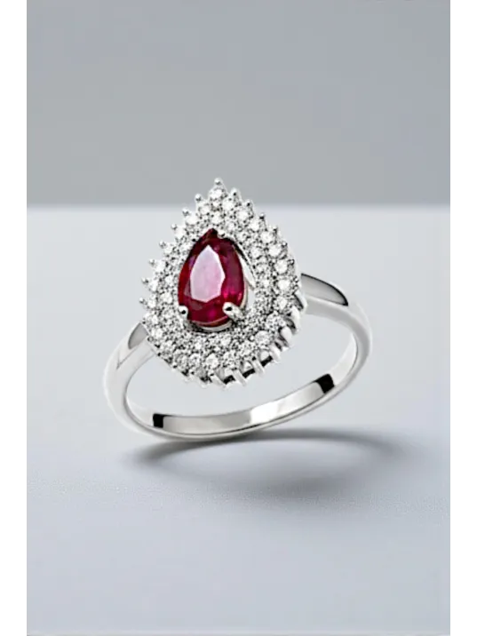 Çise Yakut Taşlı Gümüş Su Yolu Kadın Yüzük