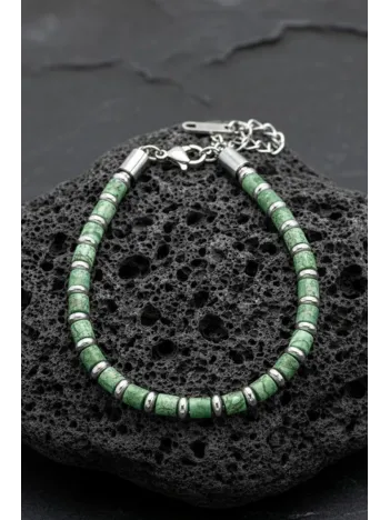 Erkek Çelik Bileklik - Su Yeşili Boncuk Çelik Bileklik