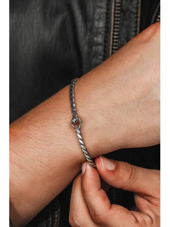 Erkek Gümüş Bileklik - El Yapımı Oksitli Gümüş Zahir Erkek Bileklik Kelepçe