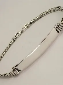 İsim Yazılan Erkek Gümüş Bileklik Künye İnce Yassı Model