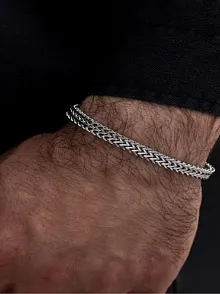Erkek Bileklik - Çift Sıra Örgü Model Erkek Çelik Bileklik