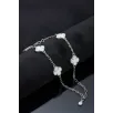 Kadın 925 Ayar Gümüş Beyaz Sedef Taşlı Yonca Model Zincir Bileklik