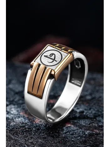 Erkek Gümüş Yüzük - İnce Kibar Vav Elif İşlemeli Erkek Yüzük