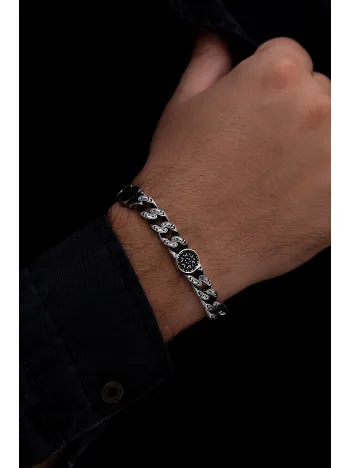 Erkek Gümüş Bileklik - Siyahzirkon Taşlı Geometrik Şekilli Oksitli Gurmet Model 1 Gümüş Bileklik