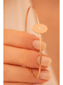 Kadın Gümüş Bileklik - El Yapımı Rose Kaplama Gümüş Zirkon Taşlı Elips Motifli Kadın Bileklik